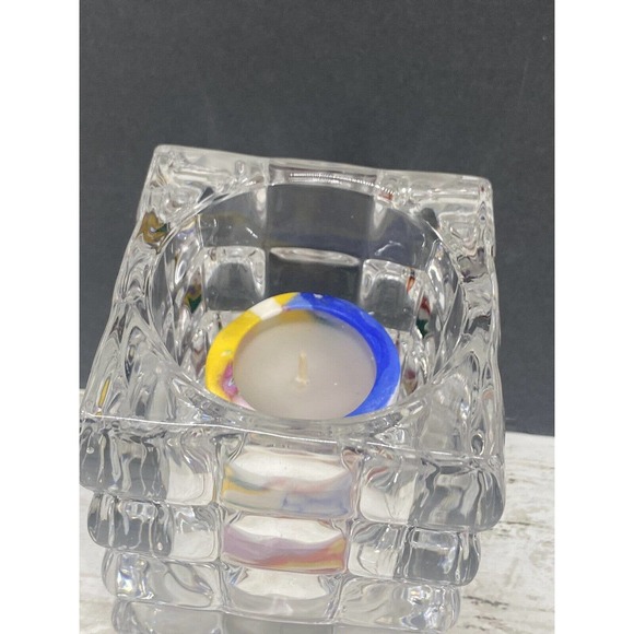 Square Cut Bubble Glass Votive Crystal Candle Holder With Colorful Swirl Candle - Picture 6 of 11